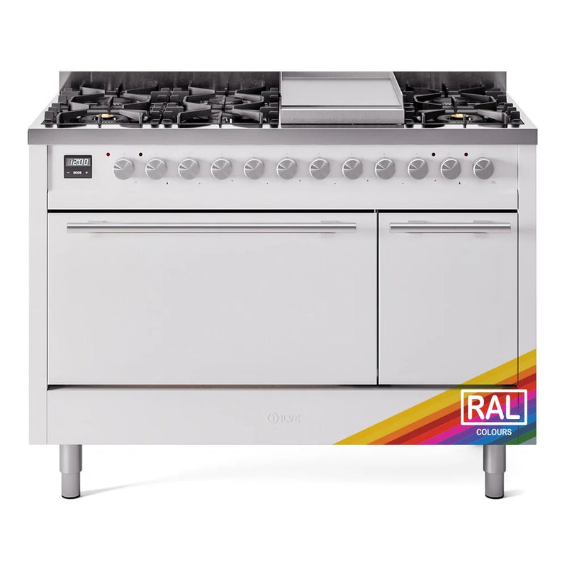 ILVE Professional Plus II 48" Dual Fuel Freestanding Range in RAL Color with Stainless Steel Trim, UP48FQMPRALP