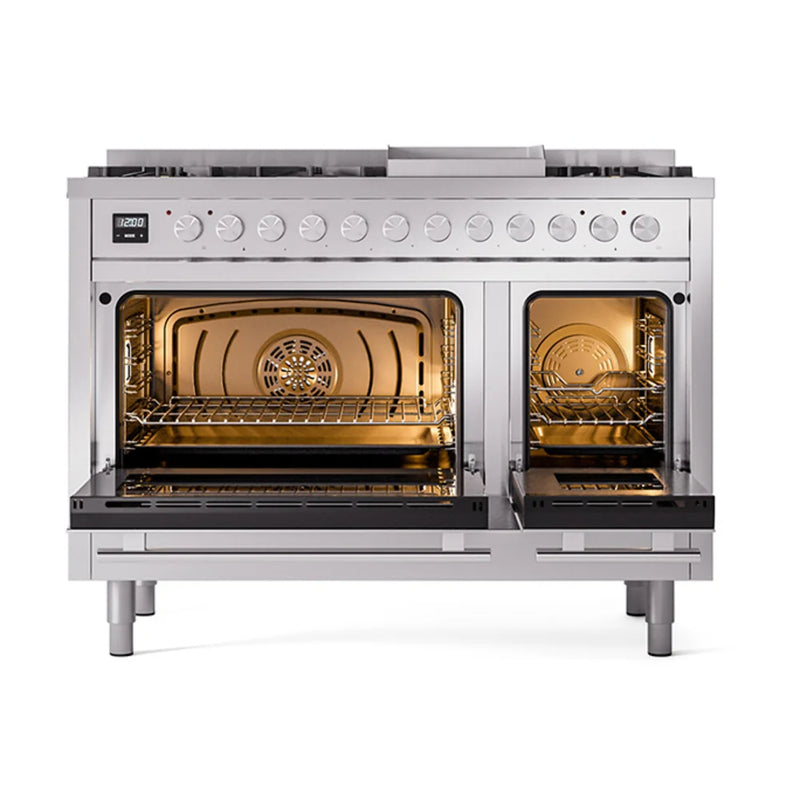 ILVE Professional Plus II 48" Dual Fuel Freestanding Range in Stainless Steel with Stainless Steel Trim, UP48FQMPSSLP