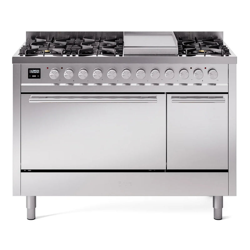 ILVE Professional Plus II 48" Dual Fuel Freestanding Range in Stainless Steel with Stainless Steel Trim, UP48FQMPSS