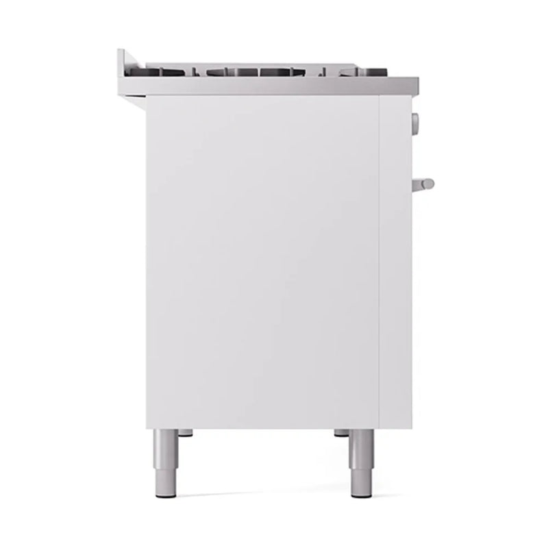 ILVE Professional Plus II 48" Dual Fuel Freestanding Range in White with Stainless Steel Trim, UP48FQMPWHLP