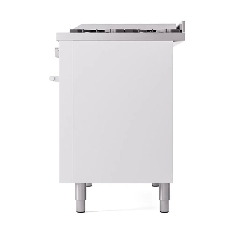 ILVE Professional Plus II 48" Dual Fuel Freestanding Range in White with Stainless Steel Trim, UP48FQMPWH
