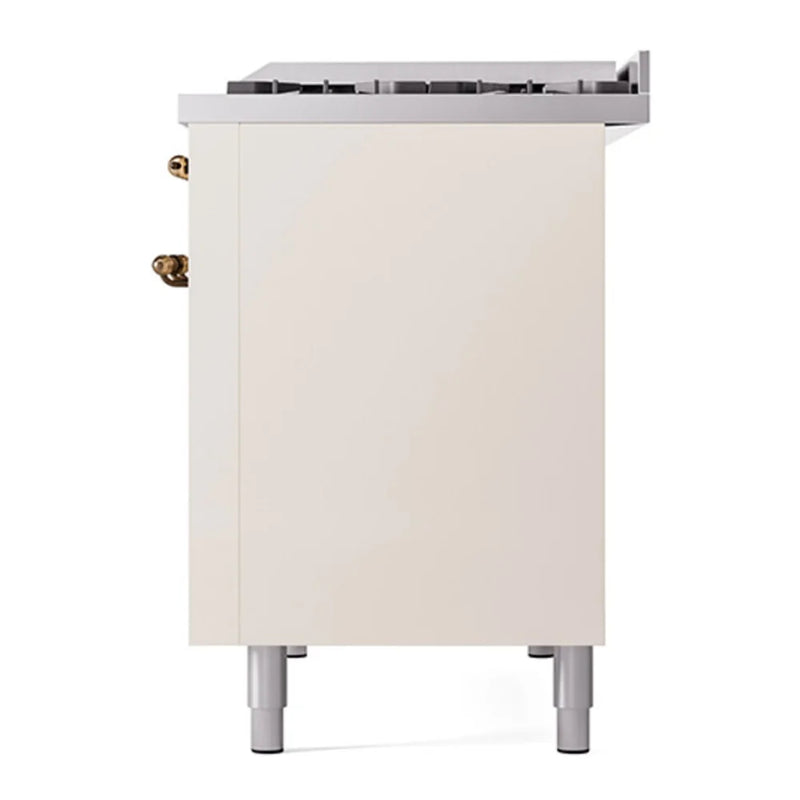 ILVE Nostalgie II 48" Dual Fuel Freestanding Range in Antique White with Burnished Trim, UP48FQNMPAWBLP