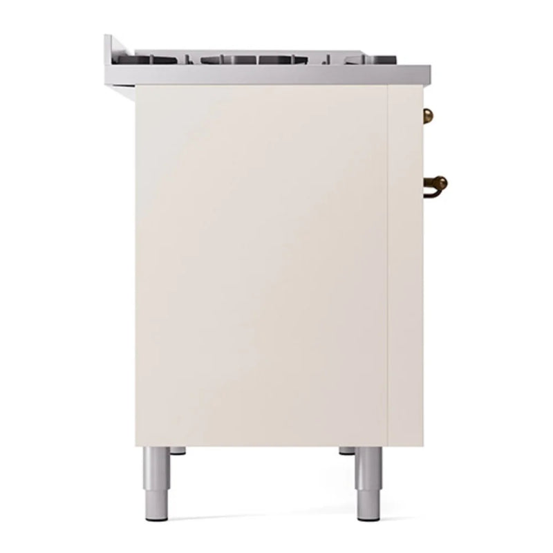 ILVE Nostalgie II 48" Dual Fuel Freestanding Range in Antique White with Burnished Trim, UP48FQNMPAWB