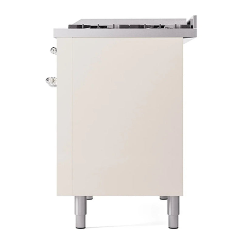 ILVE Nostalgie II 48" Dual Fuel Freestanding Range in Antique White with Chrome Trim, UP48FQNMPAWC