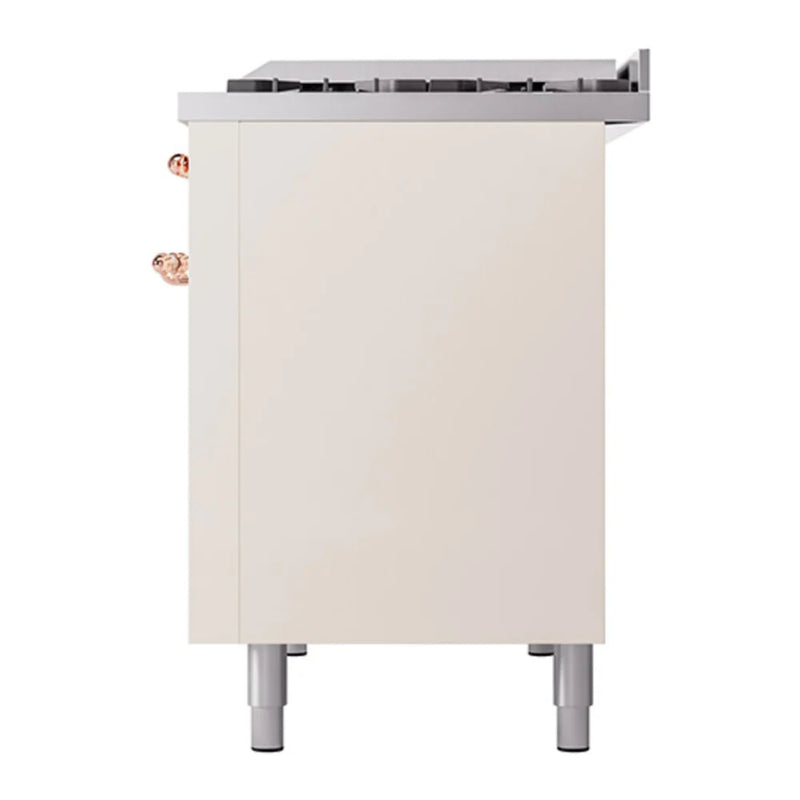 ILVE Nostalgie II 48" Dual Fuel Freestanding Range in Antique White with Copper Trim, UP48FQNMPAWPLP