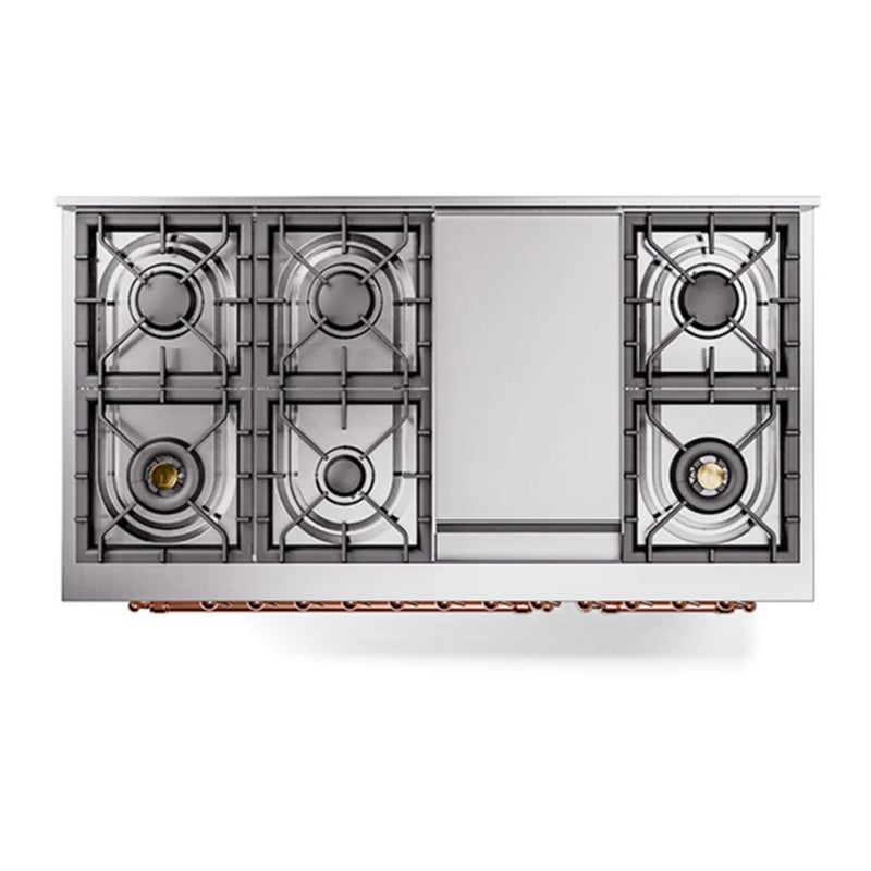 ILVE Nostalgie II 48" Dual Fuel Freestanding Range in Antique White with Copper Trim, UP48FQNMPAWP