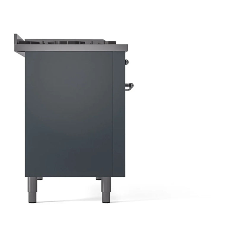 ILVE Nostalgie II 48" Dual Fuel Freestanding Range in Blue Grey with Chrome Trim, UP48FQNMPBGC
