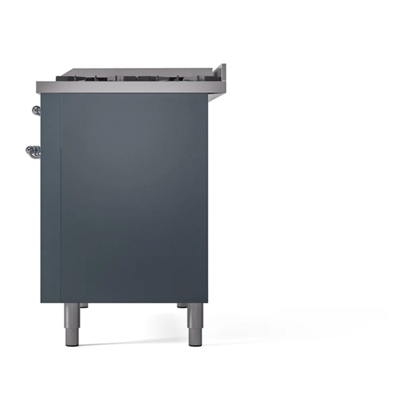 ILVE Nostalgie II 48" Dual Fuel Freestanding Range in Blue Grey with Chrome Trim, UP48FQNMPBGC
