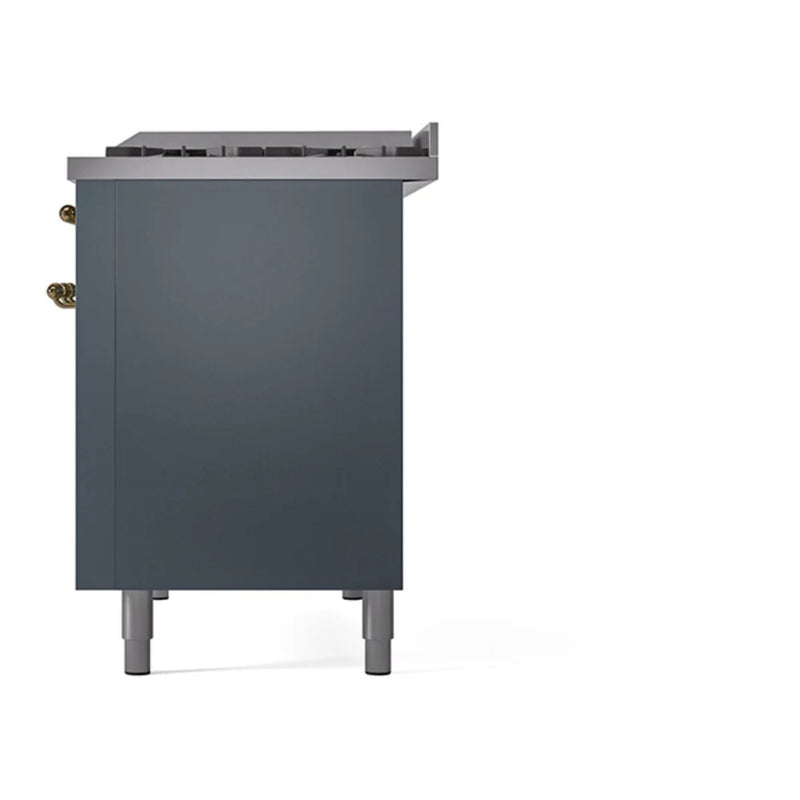 ILVE Nostalgie II 48" Dual Fuel Freestanding Range in Blue Grey with Brass Trim, UP48FQNMPBGGLP