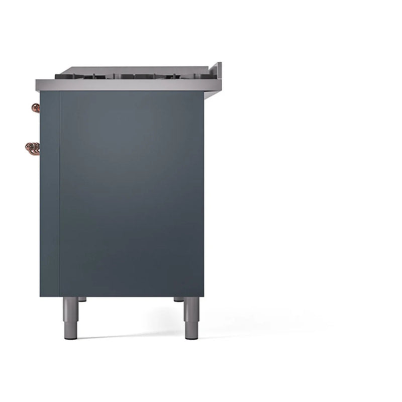 ILVE Nostalgie II 48" Dual Fuel Freestanding Range in Blue Grey with Copper Trim, UP48FQNMPBGP