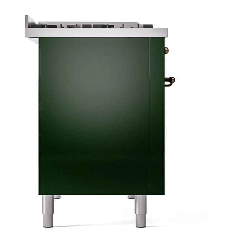 ILVE Nostalgie II 48" Dual Fuel Freestanding Range in Emerald Green with Burnished Trim, UP48FQNMPEGB
