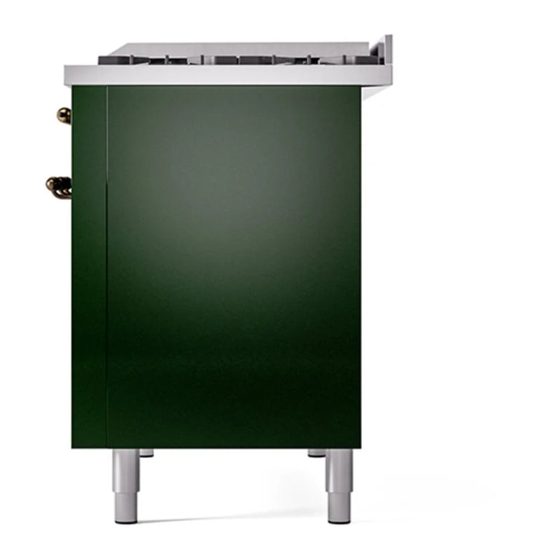 ILVE Nostalgie II 48" Dual Fuel Freestanding Range in Emerald Green with Burnished Trim, UP48FQNMPEGB