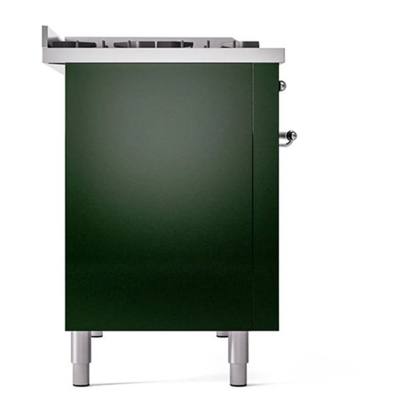 ILVE Nostalgie II 48" Dual Fuel Freestanding Range in Emerald Green with Chrome Trim, UP48FQNMPEGCLP