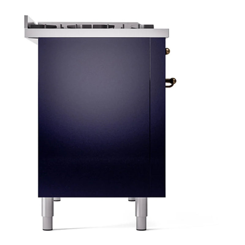 ILVE Nostalgie II 48" Dual Fuel Freestanding Range in Midnight Blue with Burnished Trim, UP48FQNMPMBBLP