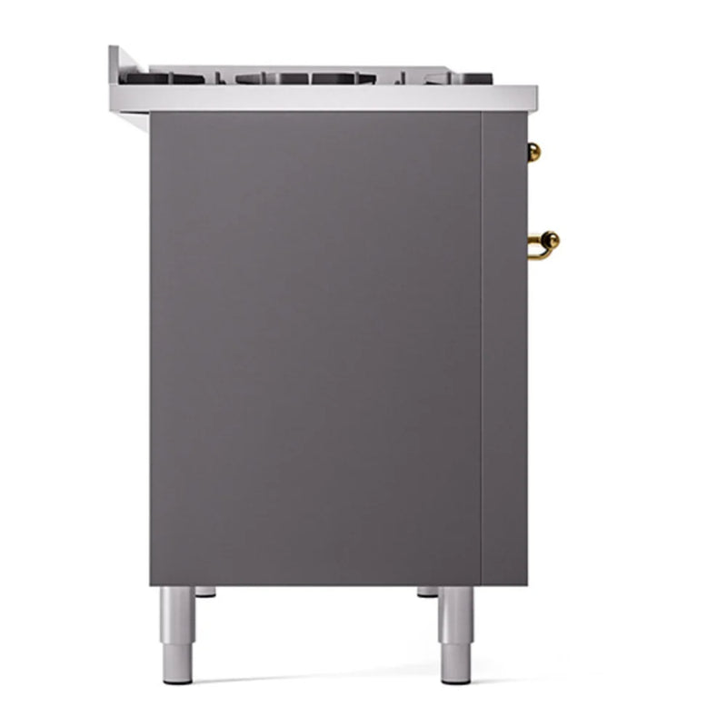 ILVE Nostalgie II 48" Dual Fuel Freestanding Range in Graphite Matte with Brass Trim, UP48FQNMPMGG