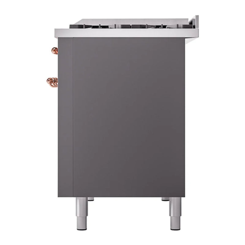 ILVE Nostalgie II 48" Dual Fuel Freestanding Range in Graphite Matte with Copper Trim, UP48FQNMPMGP