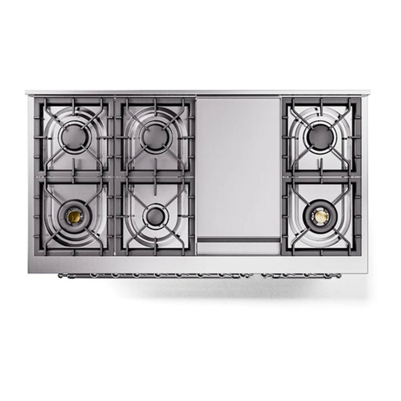 ILVE Nostalgie II 48" Dual Fuel Freestanding Range in Stainless Steel with Chrome Trim, UP48FQNMPSSCLP