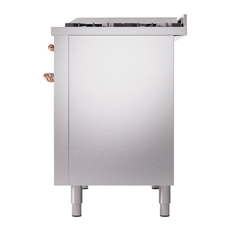 ILVE Nostalgie II 48" Dual Fuel Freestanding Range in Stainless Steel with Copper Trim, UP48FQNMPSSPLP