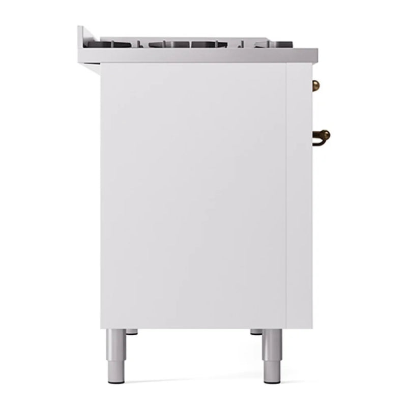 ILVE Nostalgie II 48" Dual Fuel Freestanding Range in White with Burnished Trim, UP48FQNMPWHB