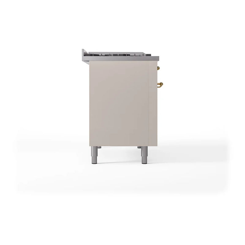 ILVE Nostalgie II 48" Dual Fuel Freestanding Range in Antique White with Brass Trim, UP48FSNMPAWG