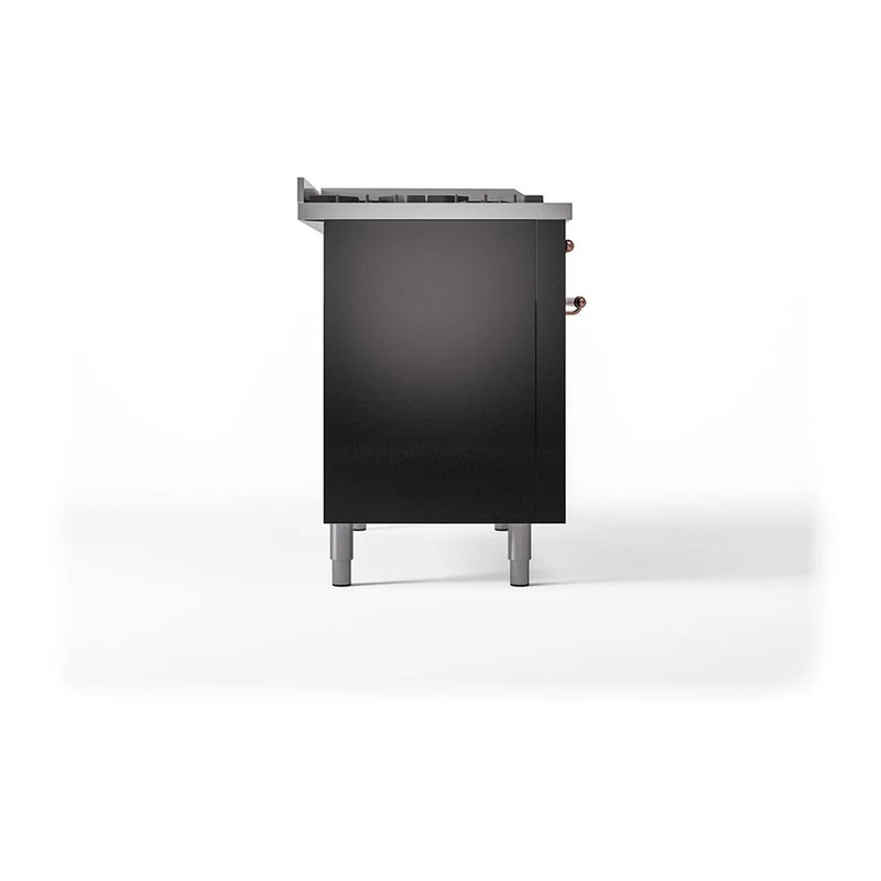 ILVE Nostalgie II 48" Dual Fuel Freestanding Range in Glossy Black with Copper Trim, UP48FSNMPBKPLP