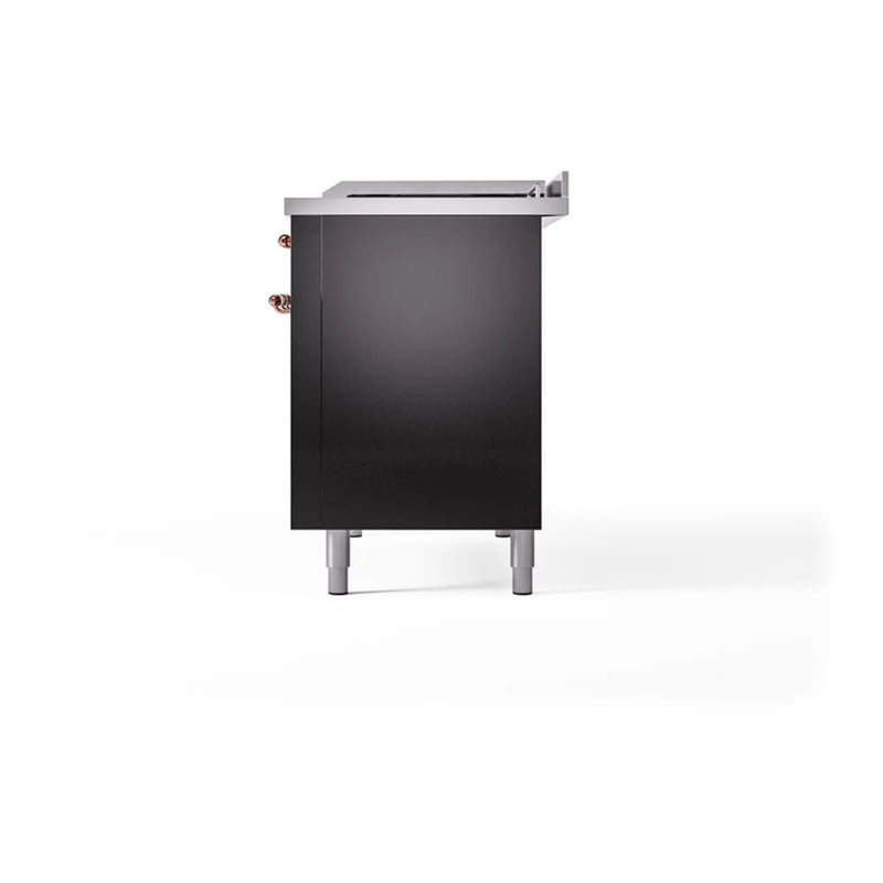 ILVE Nostalgie II 48" Dual Fuel Freestanding Range in Glossy Black with Copper Trim, UP48FSNMPBKP