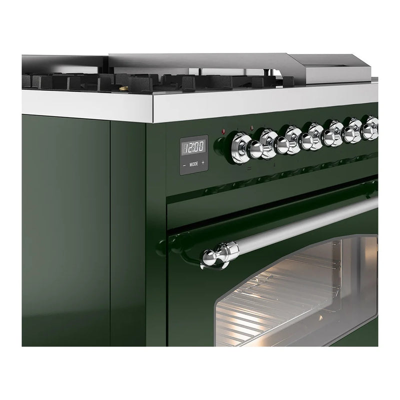 ILVE Nostalgie II 48" Dual Fuel Freestanding Range in Emerald Green with Chrome Trim, UP48FSNMPEGC