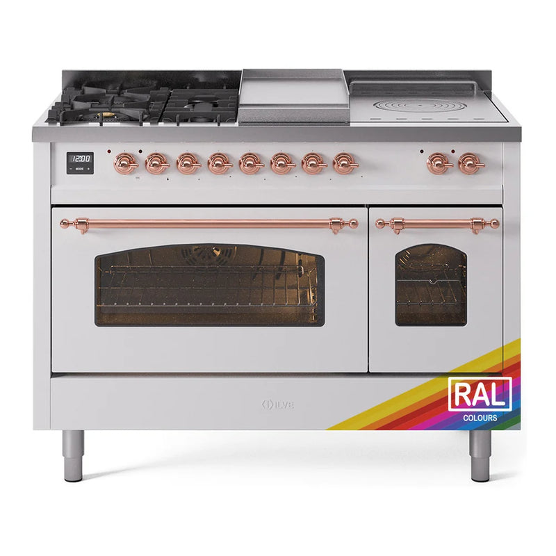 ILVE Nostalgie II 48" Dual Fuel Freestanding Range in RAL Color with Copper Trim, UP48FSNMPRAP