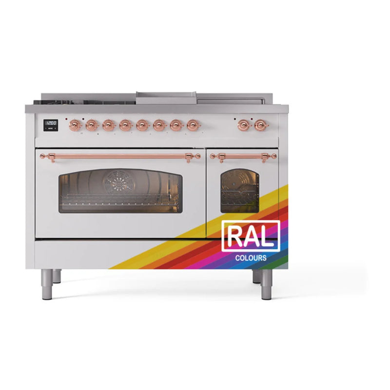 ILVE Nostalgie II 48" Dual Fuel Freestanding Range in RAL Color with Copper Trim, UP48FSNMPRAP