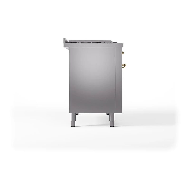 ILVE Nostalgie II 48" Dual Fuel Freestanding Range in Stainless Steel with Brass Trim, UP48FSNMPSSG