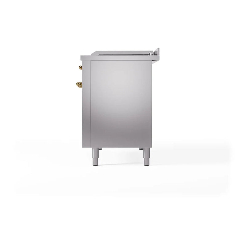 ILVE Nostalgie II 48" Dual Fuel Freestanding Range in Stainless Steel with Brass Trim, UP48FSNMPSSG