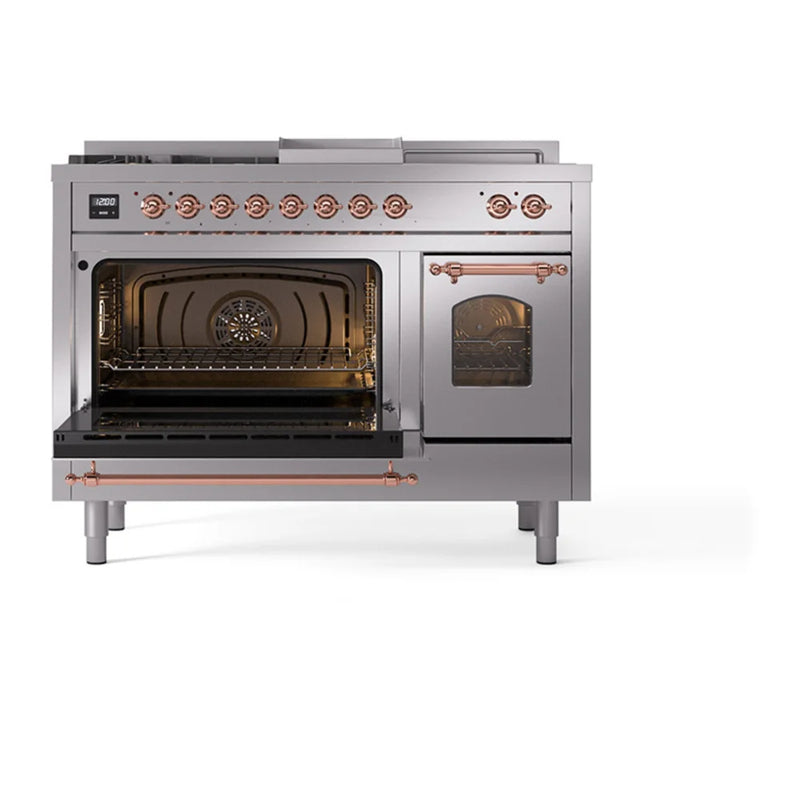 ILVE Nostalgie II 48" Dual Fuel Freestanding Range in Stainless Steel with Copper Trim, UP48FSNMPSSP