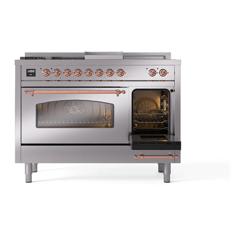 ILVE Nostalgie II 48" Dual Fuel Freestanding Range in Stainless Steel with Copper Trim, UP48FSNMPSSP