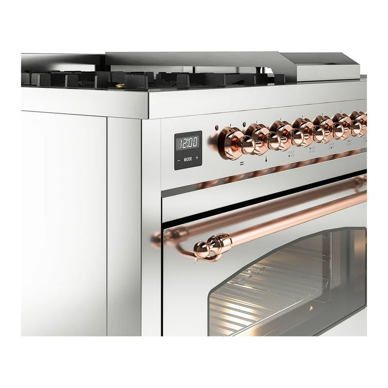 ILVE Nostalgie II 48" Dual Fuel Freestanding Range in Stainless Steel with Copper Trim, UP48FSNMPSSP
