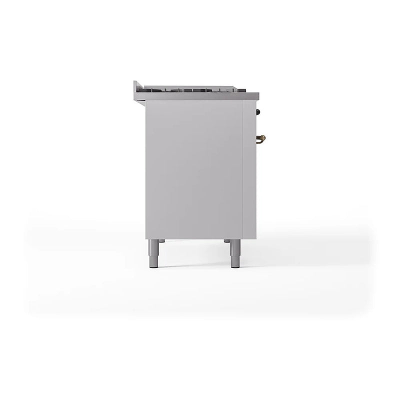 ILVE Nostalgie II 48" Dual Fuel Freestanding Range in White with Burnished Trim, UP48FSNMPWHB