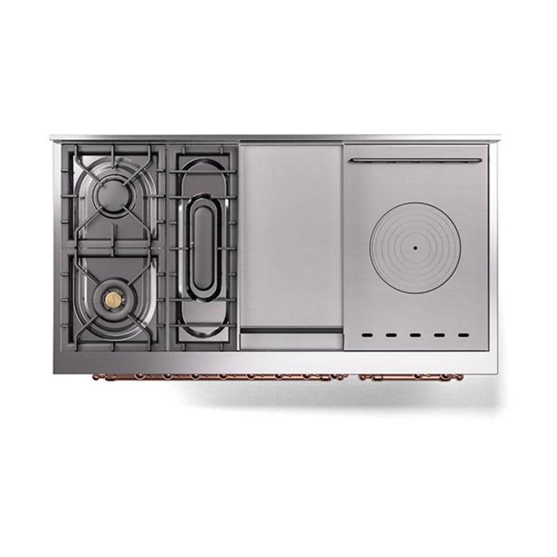 ILVE Nostalgie II 48" Dual Fuel Freestanding Range in White with Copper Trim, UP48FSNMPWHPLP