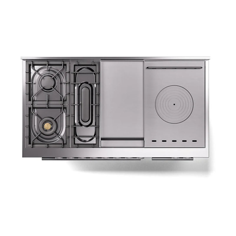 ILVE Professional Plus II 48" Dual Fuel Freestanding Range in Glossy Black with Stainless Steel Trim, UP48FSQMPBKLP