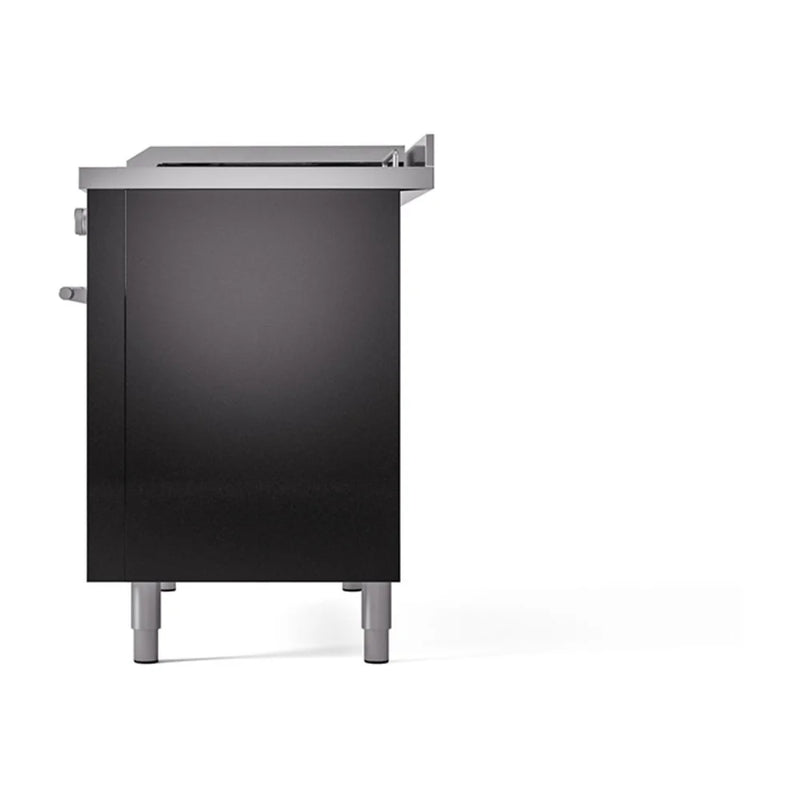 ILVE Professional Plus II 48" Dual Fuel Freestanding Range in Glossy Black with Stainless Steel Trim, UP48FSQMPBKLP