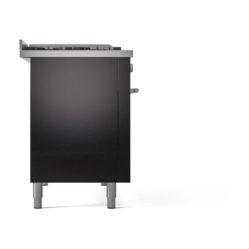 ILVE Professional Plus II 48" Dual Fuel Freestanding Range in Glossy Black with Stainless Steel Trim, UP48FSQMPBK
