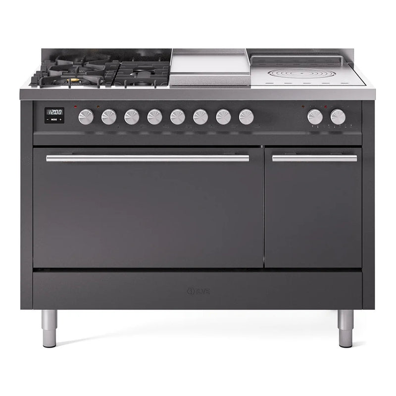 ILVE Professional Plus II 48" Dual Fuel Freestanding Range in Graphite Matte with Stainless Steel Trim, UP48FSQMPMGLP