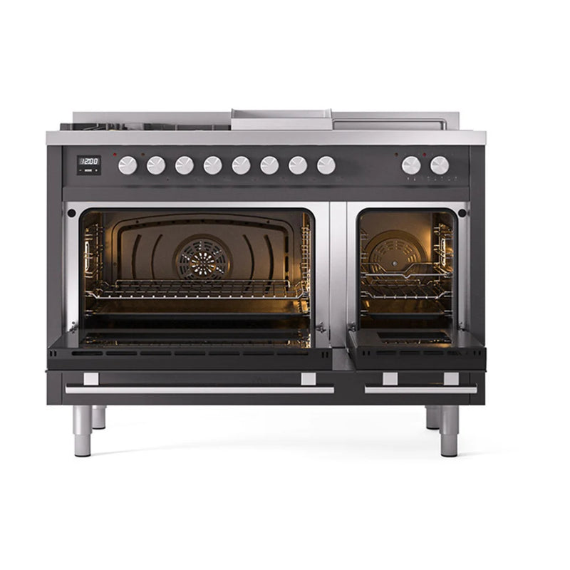 ILVE Professional Plus II 48" Dual Fuel Freestanding Range in Graphite Matte with Stainless Steel Trim, UP48FSQMPMGLP