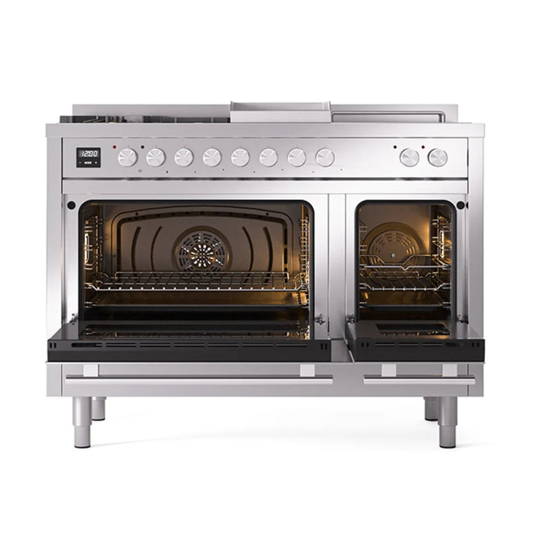 ILVE Professional Plus II 48" Dual Fuel Freestanding Range in Stainless Steel with Stainless Steel Trim, UP48FSQMPSS
