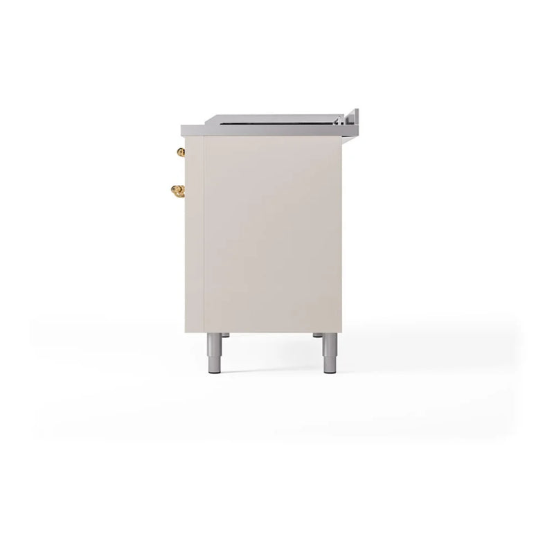 ILVE Nostalgie II 48" Dual Fuel Freestanding Range in Antique White with Brass Trim, UP48FSQNMPAWG