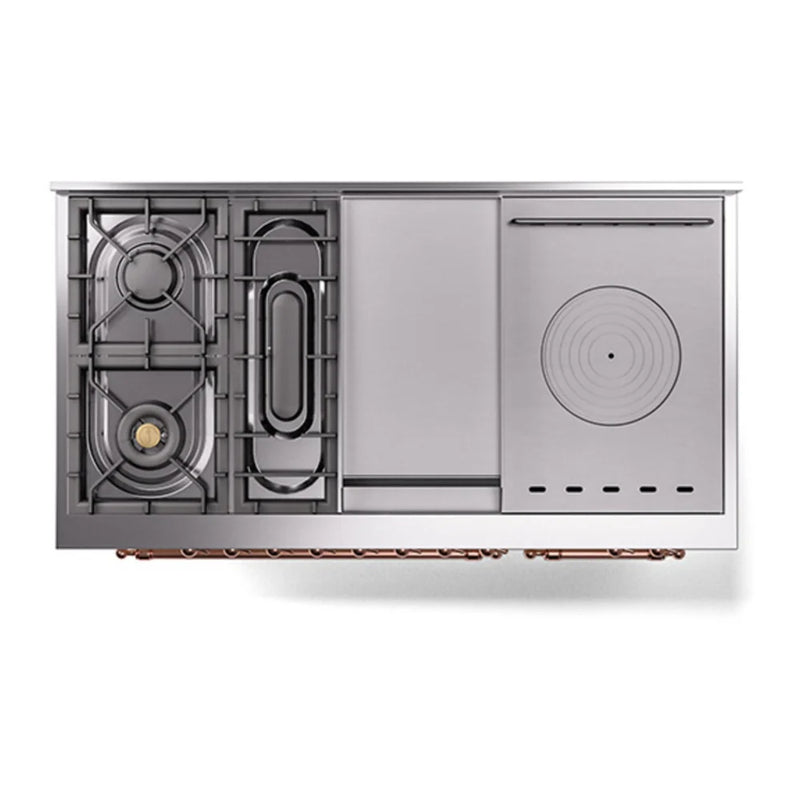 ILVE Nostalgie II 48" Dual Fuel Freestanding Range in Antique White with Copper Trim, UP48FSQNMPAWPLP