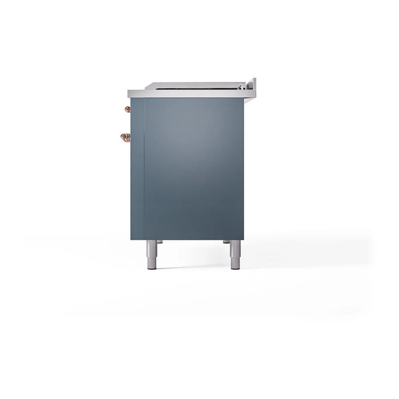ILVE Nostalgie II 48" Dual Fuel Freestanding Range in Blue Grey with Copper Trim, UP48FSQNMPBGP
