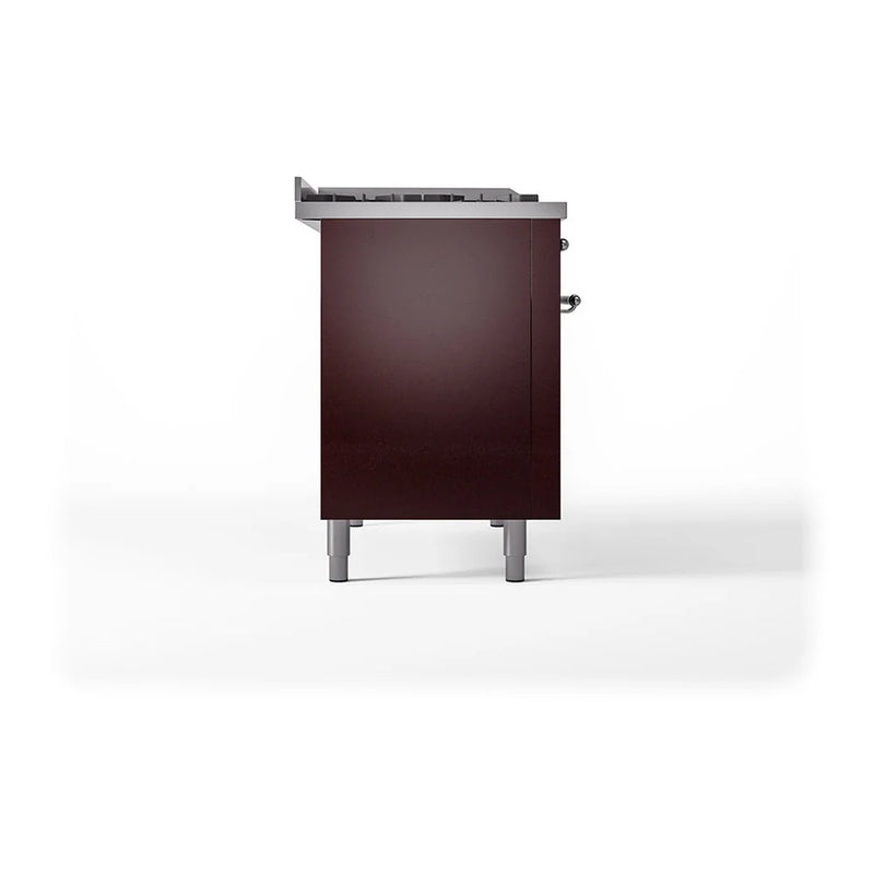 ILVE Nostalgie II 48" Dual Fuel Freestanding Range in Burgundy with Chrome Trim, UP48FSQNMPBUCLP
