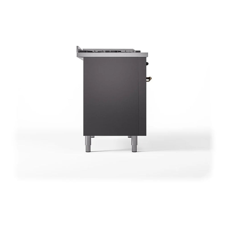 ILVE Nostalgie II 48" Dual Fuel Freestanding Range in Graphite Matte with Burnished Trim, UP48FSQNMPMGB