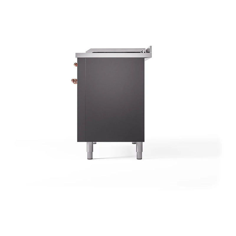 ILVE Nostalgie II 48" Dual Fuel Freestanding Range in Graphite Matte with Copper Trim, UP48FSQNMPMGP