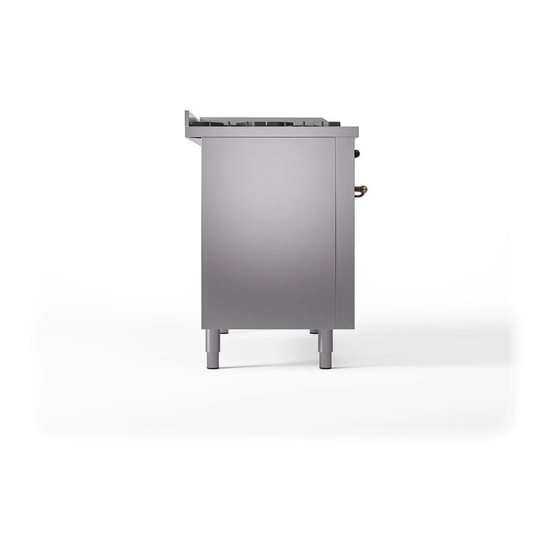 ILVE Nostalgie II 48" Dual Fuel Freestanding Range in Stainless Steel with Burnished Trim, UP48FSQNMPSSBLP