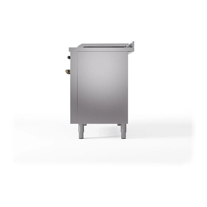 ILVE Nostalgie II 48" Dual Fuel Freestanding Range in Stainless Steel with Burnished Trim, UP48FSQNMPSSBLP